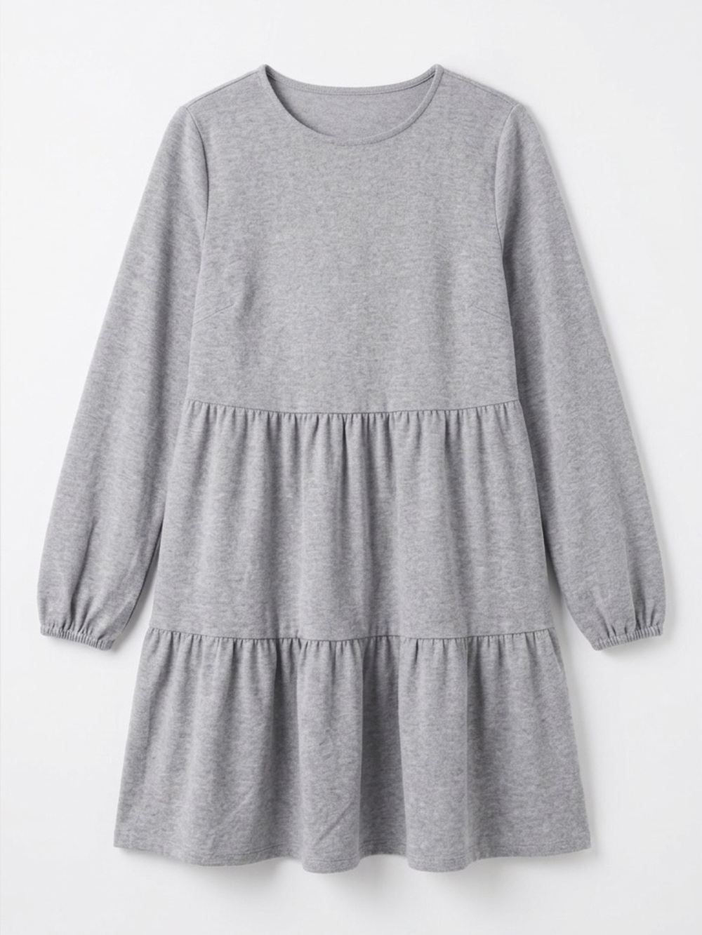 SHEIN Grey Corduroy Tiered Long Sleeve Dress Women’s Small Cottagecore/Boho